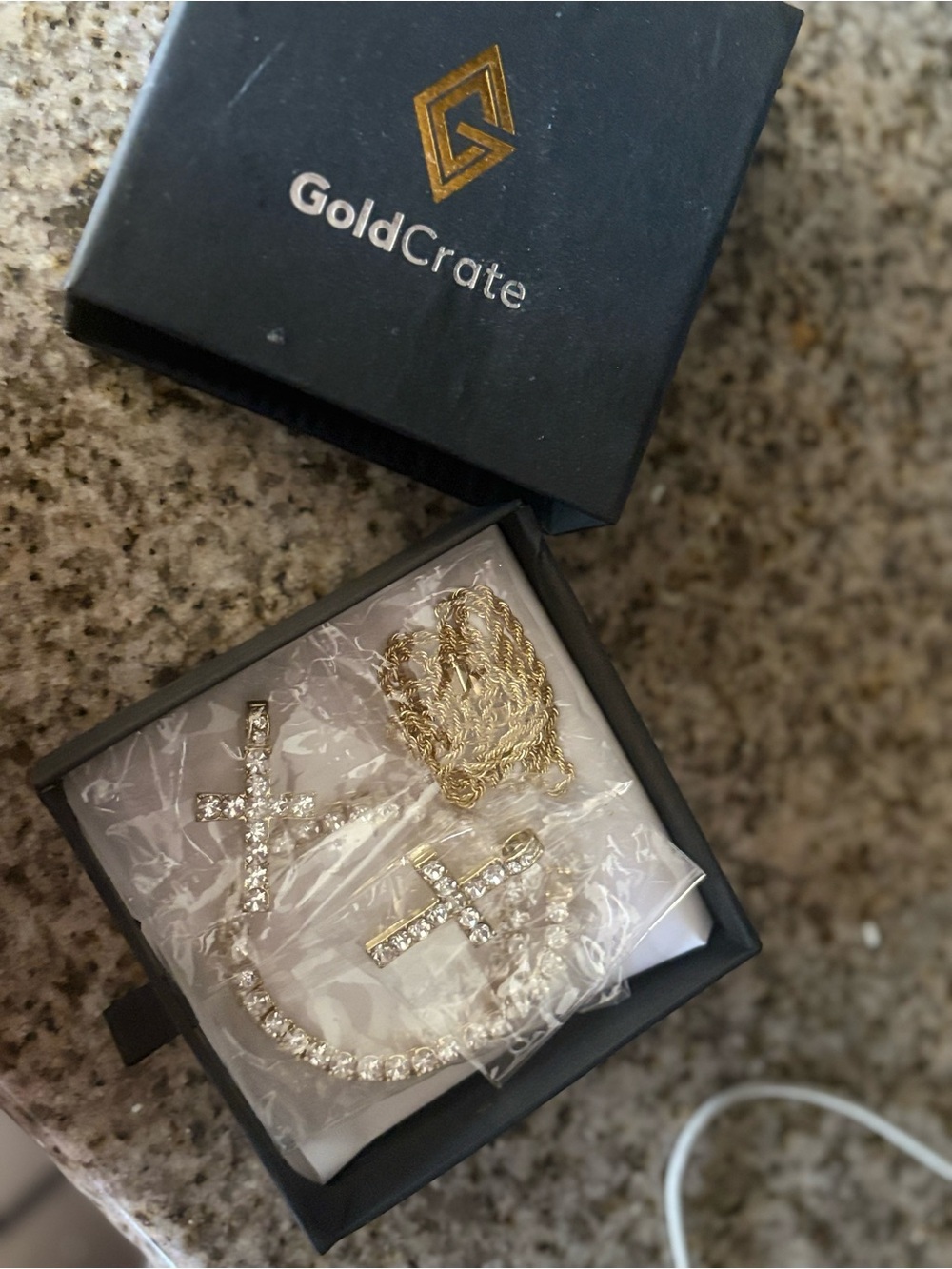Gold-Tone Cross Pendant Necklace with Crystal Accents - Gold